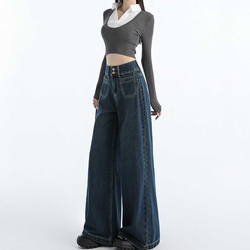 Draping Mop All-matching Straight Jeans For Women Draping Mop All-matching Straight Jeans For Women