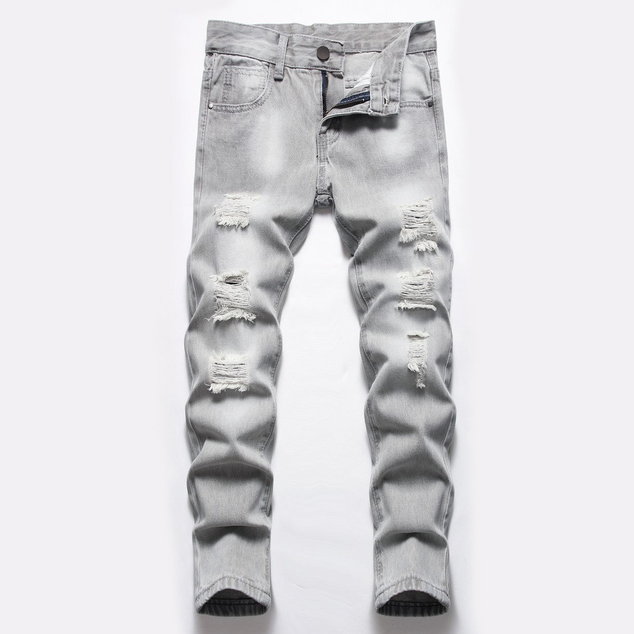 Boys Light Gray Ripped Straight Pants Denim Trousers Boys Light Gray Ripped Straight Pants Denim Trousers