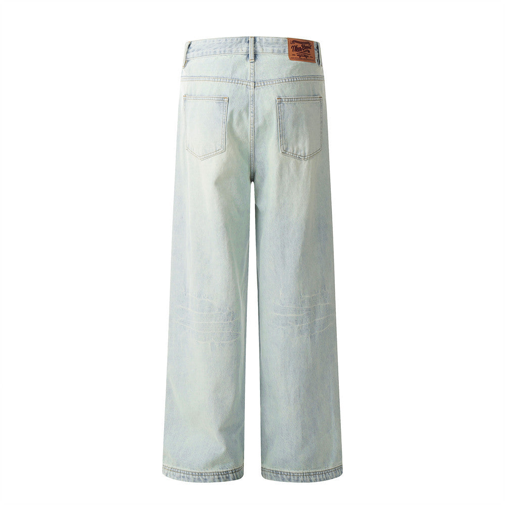 Light Color Washing Water Wide-leg Jeans Men Light Color Washing Water Wide-leg Jeans Men