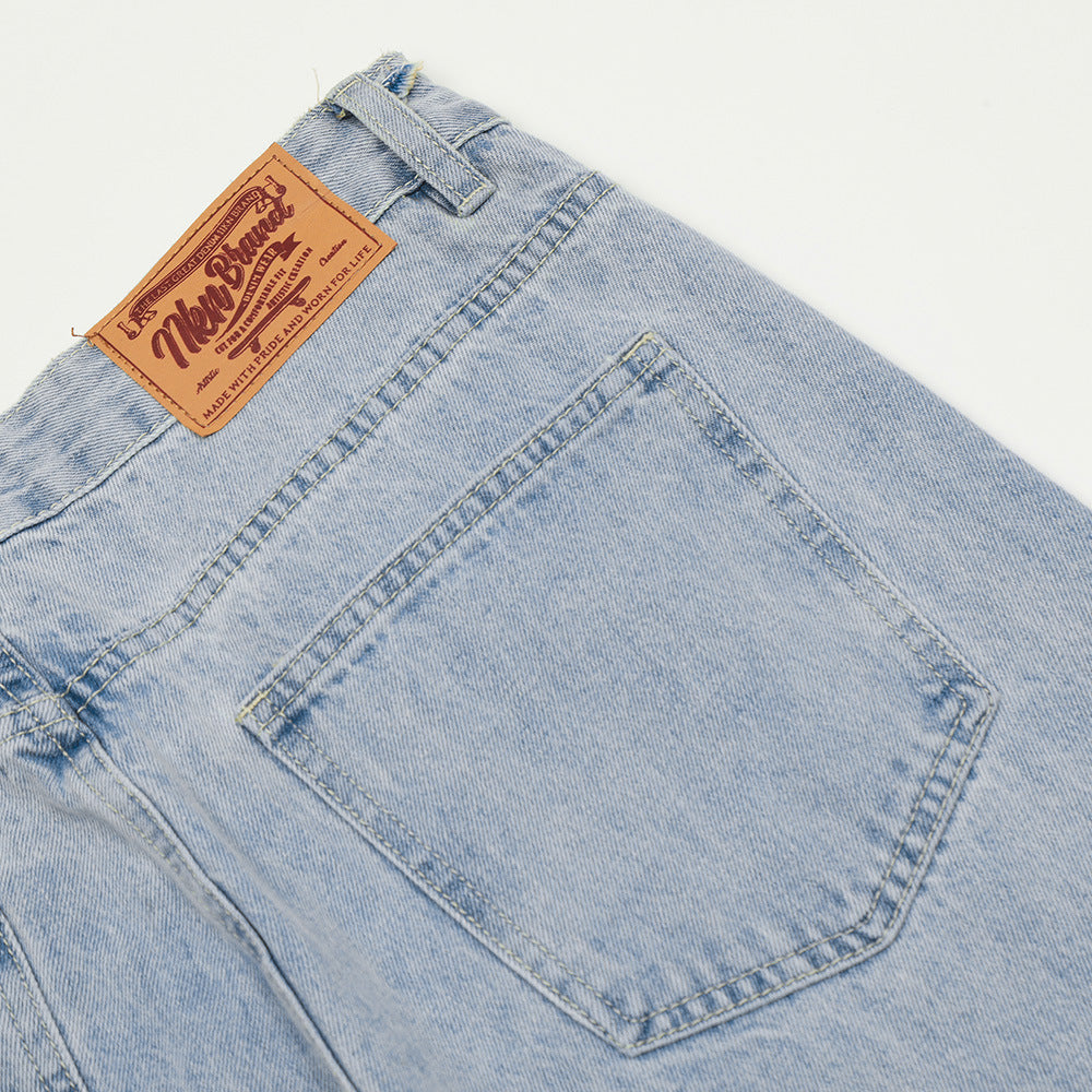 Wash Light Color Denim Straight-leg Pants Casual Loose Trousers Wash Light Color Denim Straight-leg Pants Casual Loose Trousers