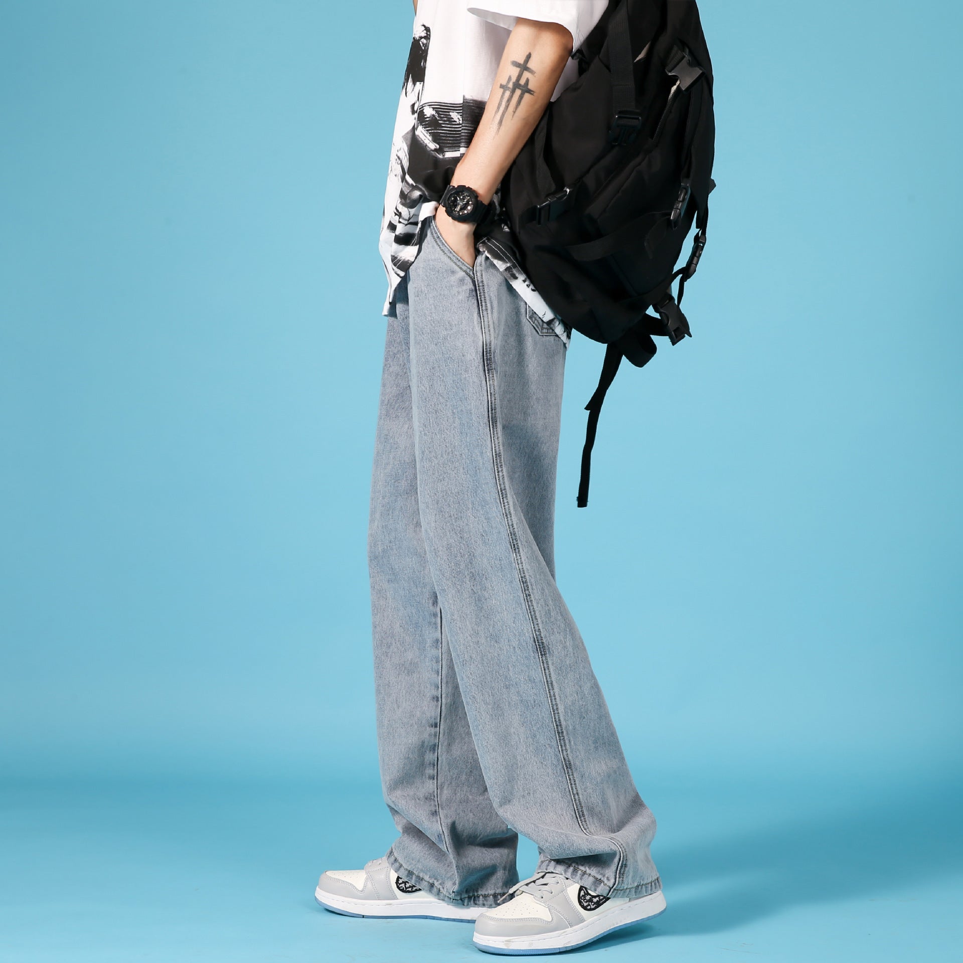 Straight Loose Jeans Men Casual Trousers Hip Hop Cargo Denim Pants With Zipper Straight Loose Jeans Men Casual Trousers Hip Hop Cargo Denim Pants With Zipper