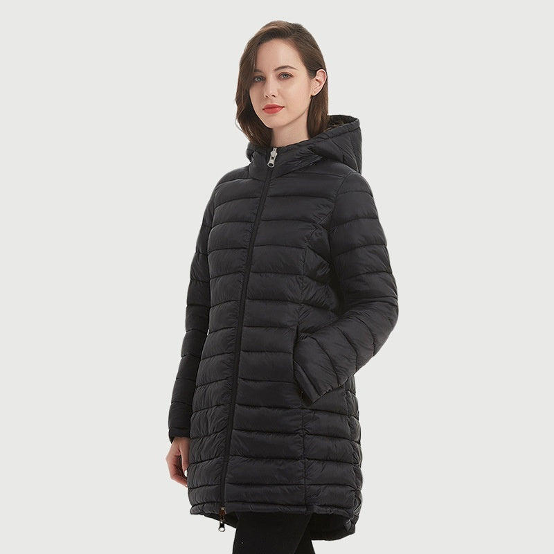 European Women's Mid-length Autumn And Winter Wear Hooded Cotton Jacket European Women's Mid-length Autumn And Winter Wear Hooded Cotton Jacket