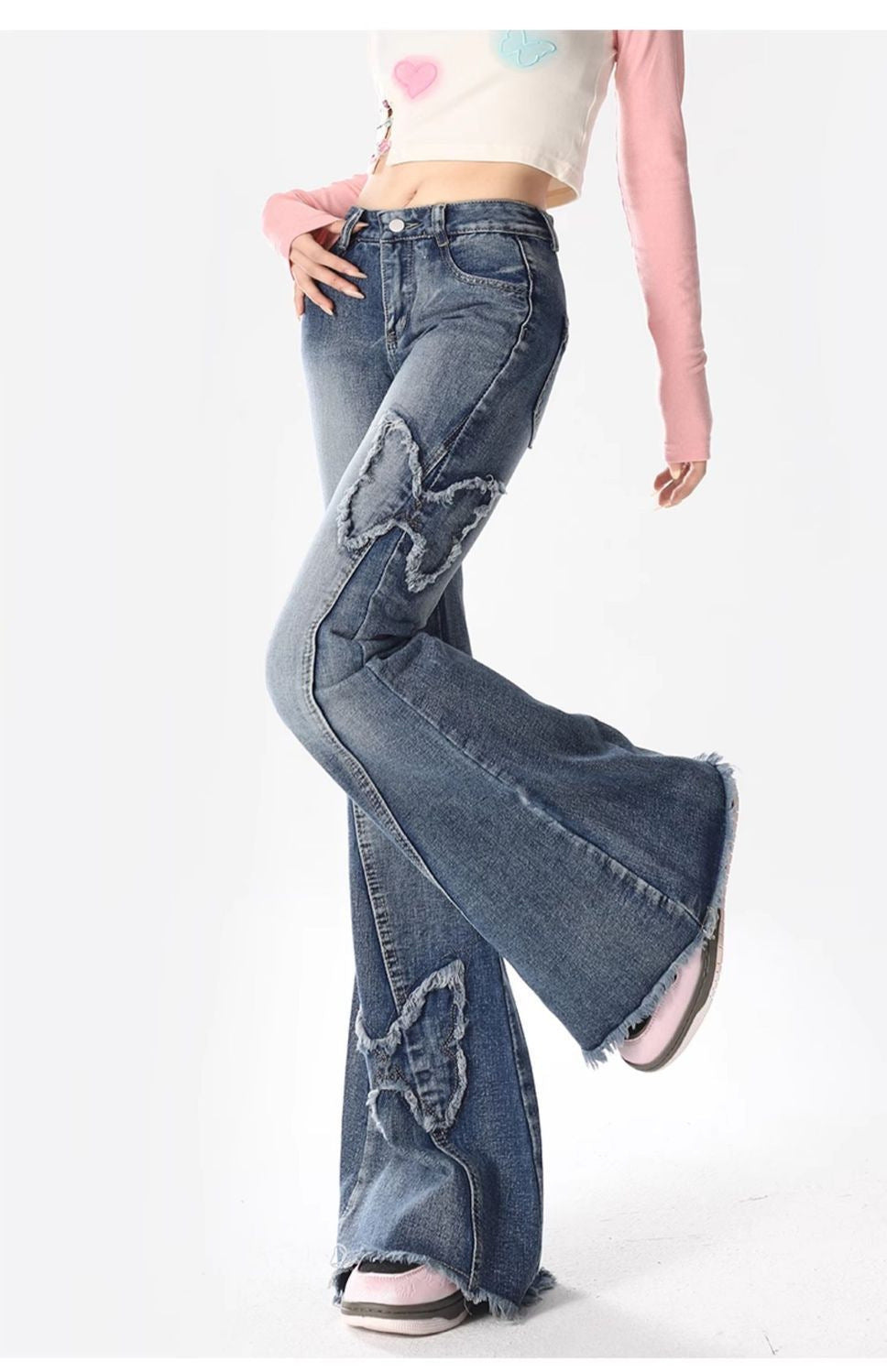 American Retro Butterfly Embroidery Slightly Flared Jeans Women American Retro Butterfly Embroidery Slightly Flared Jeans Women