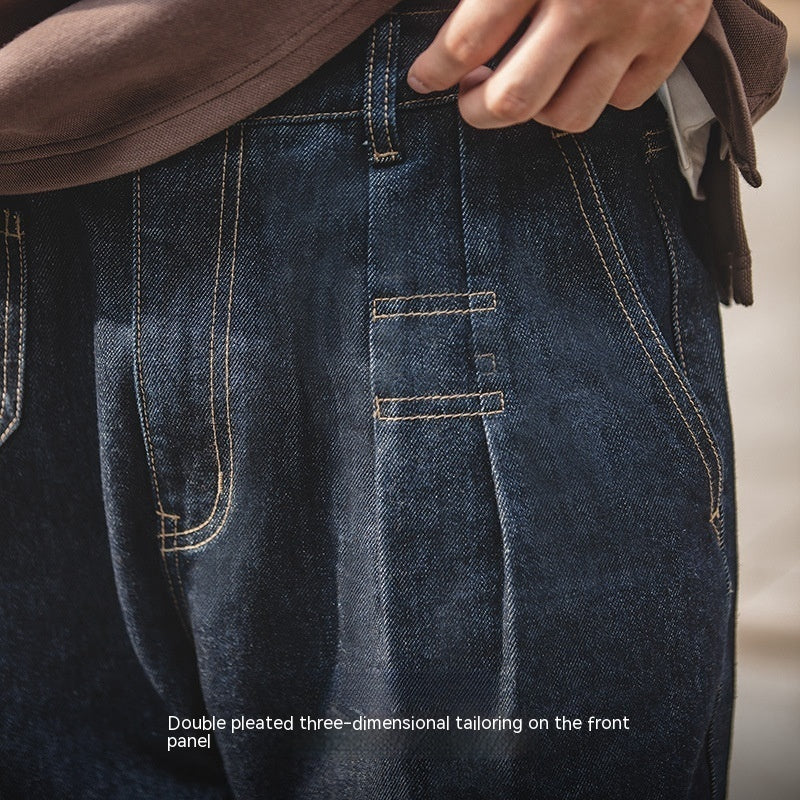 Vintage Denim Washed Elastic Waist Loose Jeans Cityboy Wide Leg Tapered Pants Men Vintage Denim Washed Elastic Waist Loose Jeans Cityboy Wide Leg Tapered Pants Men