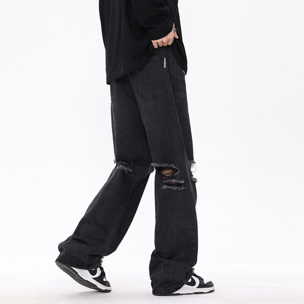 Knee Ripped Jeans Men Washed And Worn Beggar Pants Knee Ripped Jeans Men Washed And Worn Beggar Pants