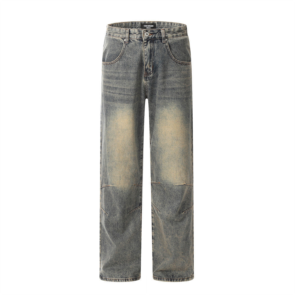 Washed Yellow Worn Jeans Men Washed Yellow Worn Jeans Men
