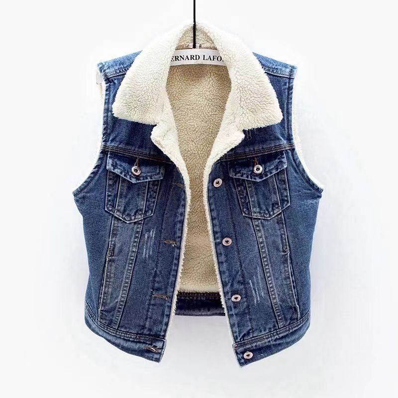 Lamb Wool Denim Cotton-padded Waistcoat Women Lamb Wool Denim Cotton-padded Waistcoat Women