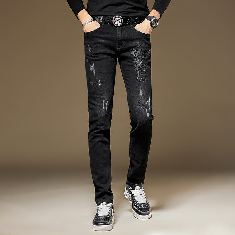 Embroidered Jeans Men's Slim Fit Ankle Tight Trousers Embroidered Jeans Men's Slim Fit Ankle Tight Trousers