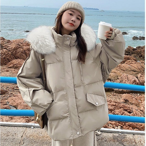 Women's Hooded Solid Color Casual Big Fur Collar Cotton Jacket Women's Hooded Solid Color Casual Big Fur Collar Cotton Jacket