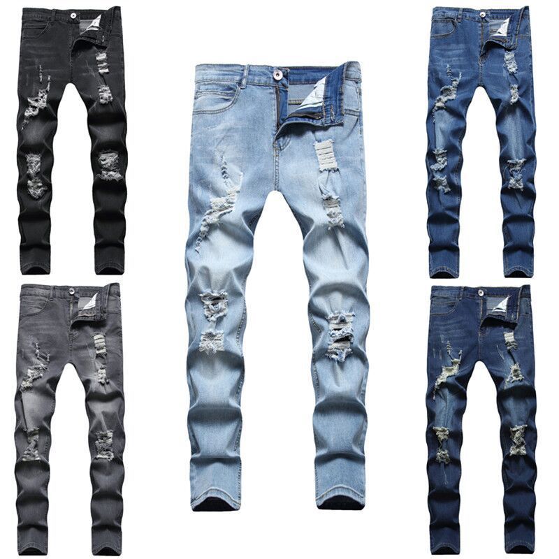Men's Ripped Slim Jeans Fashion Casual Ankle Banded Pants Men's Ripped Slim Jeans Fashion Casual Ankle Banded Pants