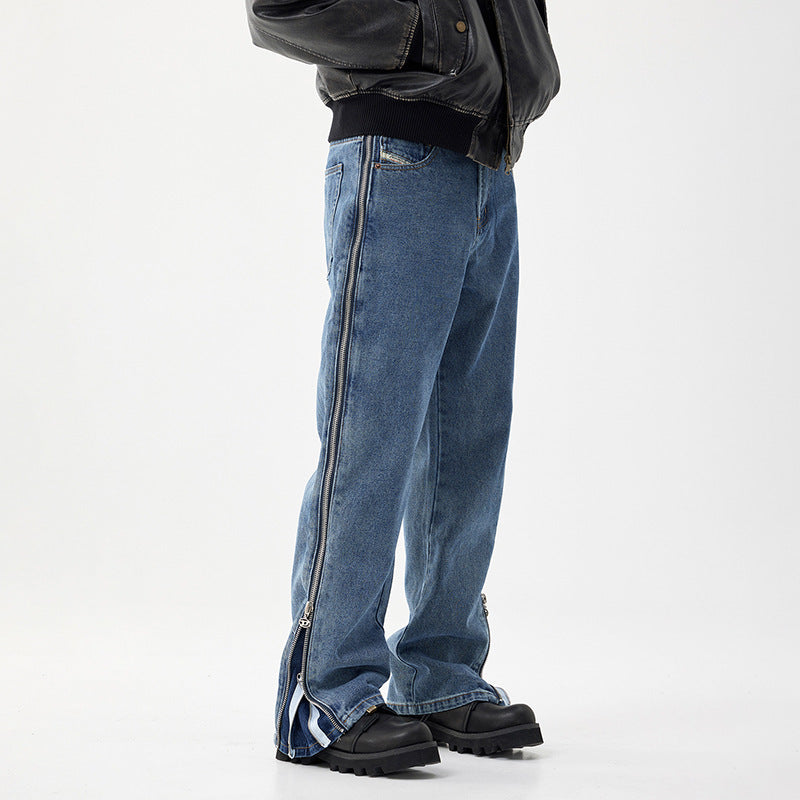 Side Zipper Split Jeans Straight Wide Leg Pants For Men Side Zipper Split Jeans Straight Wide Leg Pants For Men