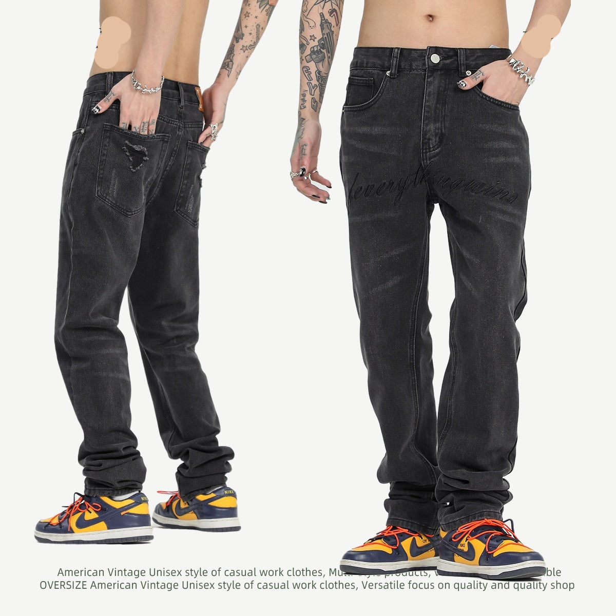 American-style Slim Fit Stretch-free High Street Retro Washed Jeans American-style Slim Fit Stretch-free High Street Retro Washed Jeans