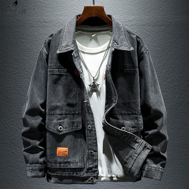 High-grade Black And Gray Denim Coat Men's Autumn New High-grade Black And Gray Denim Coat Men's Autumn New