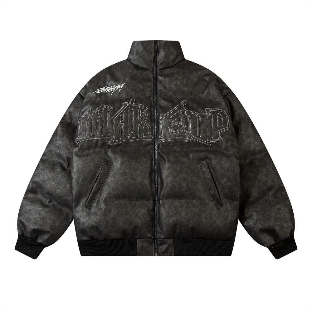 Leather Coat Menswear Fashion Brand Winter Thickened Cold Protection Warm Letters Embroidered Stand Collar PU Leather Coat Leather Coat Menswear Fashion Brand Winter Thickened Cold Protection Warm Letters Embroidered Stand Collar PU Leather Coat