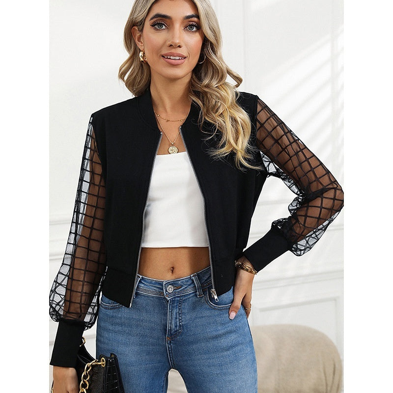 Women European And American Personalized Plaid Mesh Jacket Women Factory Direct Sales Women European And American Personalized Plaid Mesh Jacket Women Factory Direct Sales