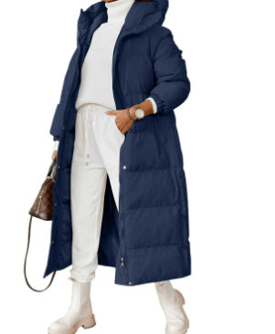 Solid Color Hooded Long Elegant Cotton-padded Coat Fashion Long-sleeve Zipper Pocket Women's Coat Solid Color Hooded Long Elegant Cotton-padded Coat Fashion Long-sleeve Zipper Pocket Women's Coat