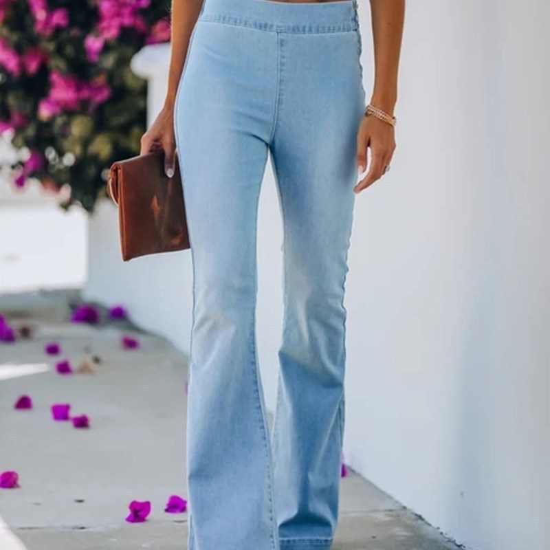 Women Fringed Stretch Flared Denim Jeans Women Fringed Stretch Flared Denim Jeans