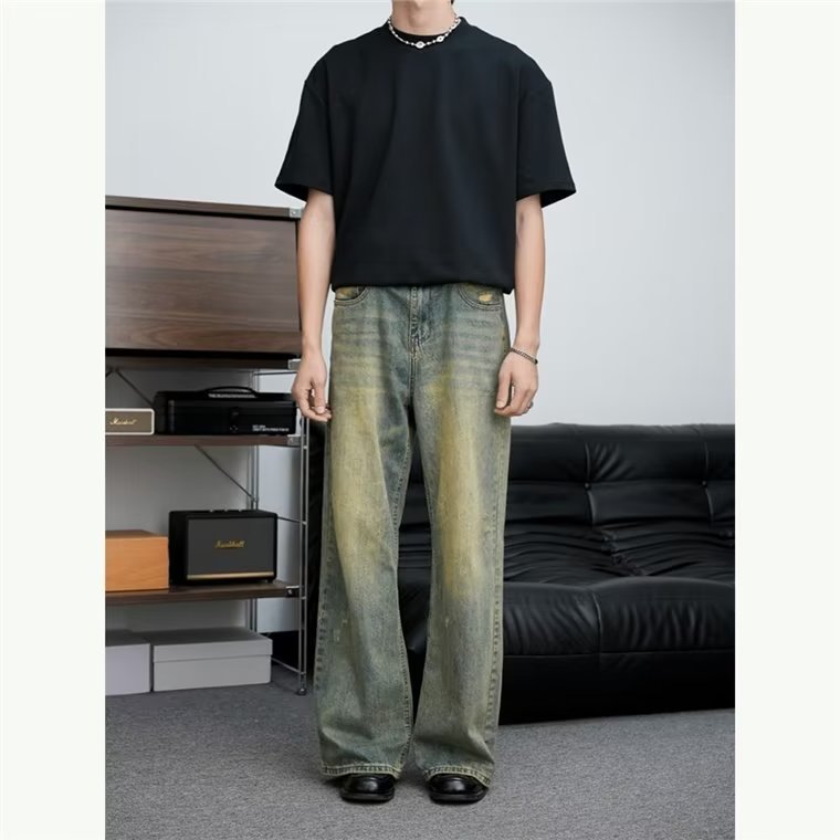 Loose All-match American Retro Distressed Wide-leg Jeans For Men Loose All-match American Retro Distressed Wide-leg Jeans For Men