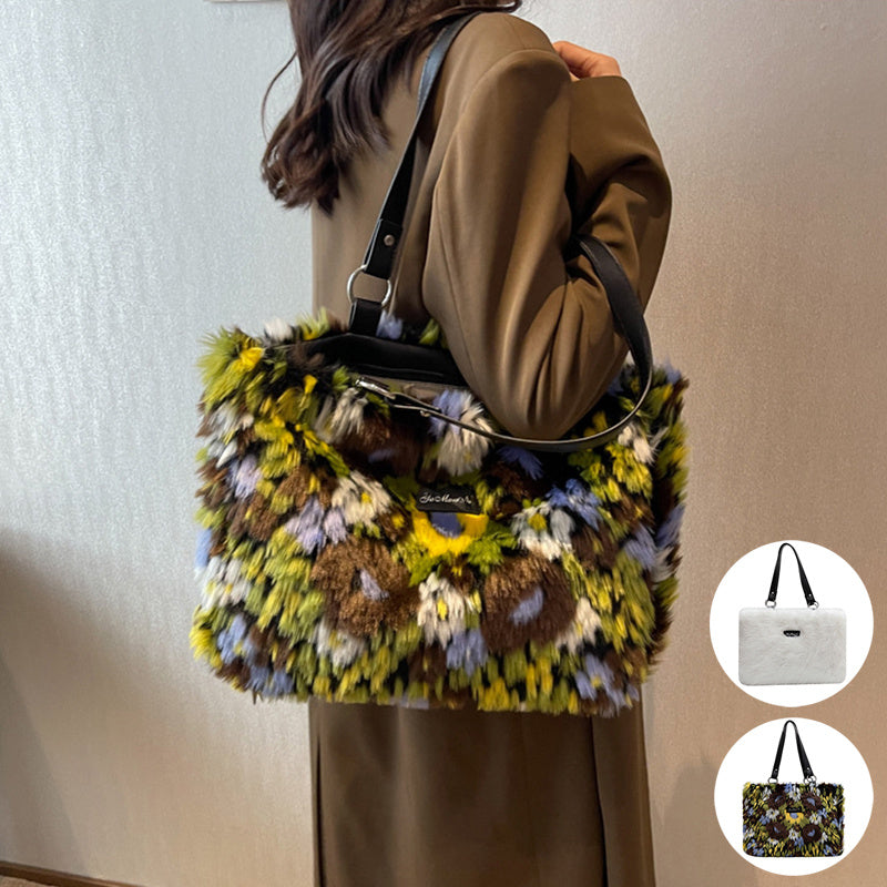 Winter Plush Bags Women Flowers Shoulder Bag Handbag Winter Plush Bags Women Flowers Shoulder Bag Handbag