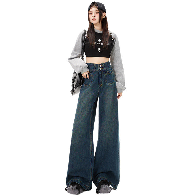 New Simple High Waist Casual Straight-leg Jeans For Women New Simple High Waist Casual Straight-leg Jeans For Women