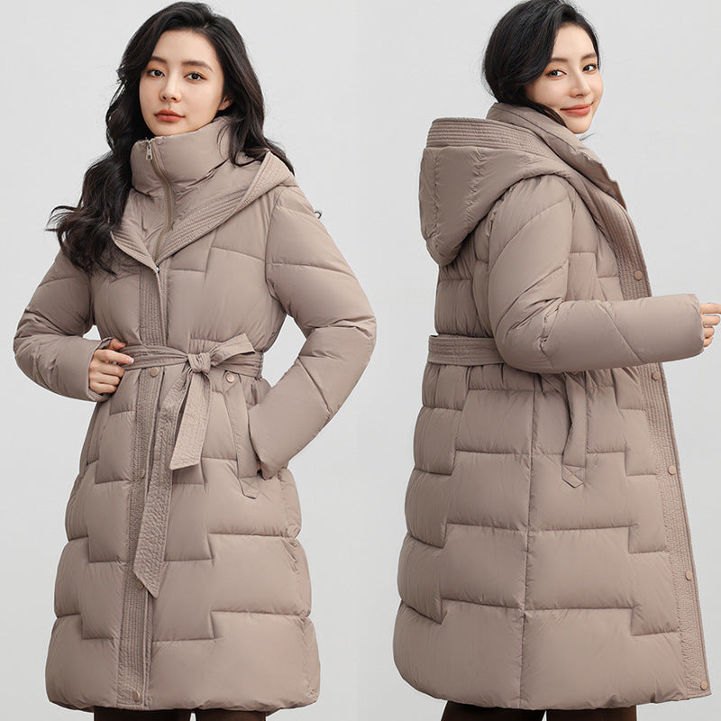 Women's Winter New Waist Trimming Fashion Mid-length Hooded Below-the-knee Coat Women's Winter New Waist Trimming Fashion Mid-length Hooded Below-the-knee Coat