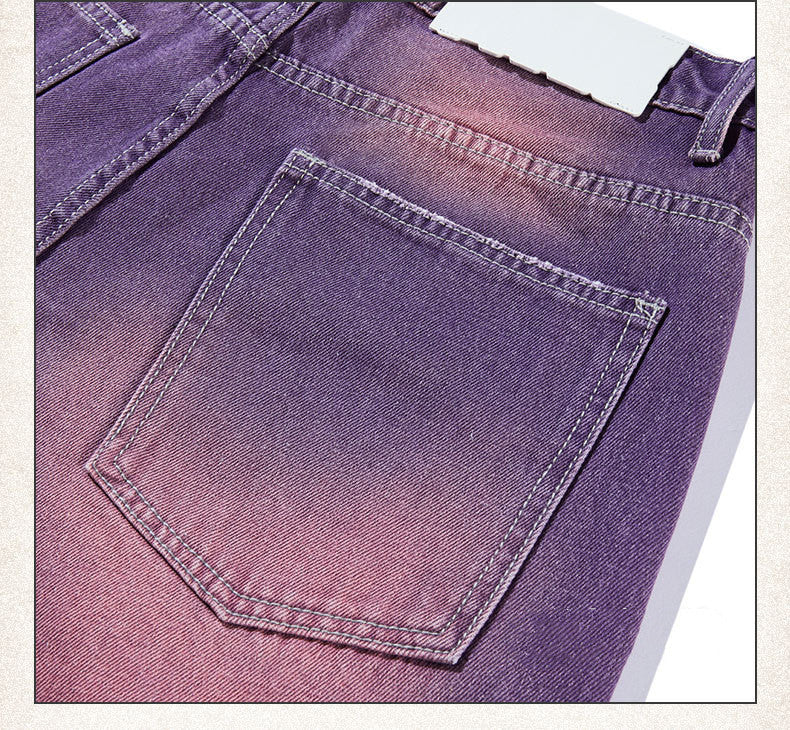 Street Washed Distressed Leg White Purple Color Jeans For Men And Women Street Washed Distressed Leg White Purple Color Jeans For Men And Women
