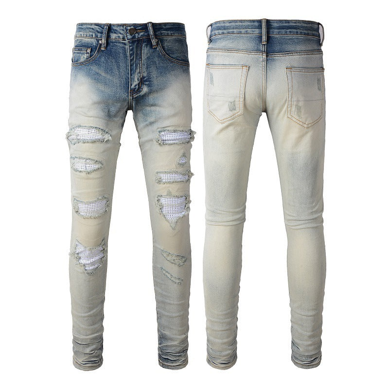 Street Trend Casual Cool Hole & Patch Diamond Slim Fit Men Street Trend Casual Cool Hole & Patch Diamond Slim Fit Men