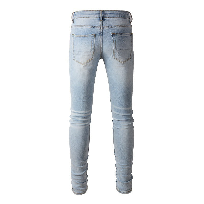Men's Ripped Denim Casual Trousers Slightly Elastic Men's Ripped Denim Casual Trousers Slightly Elastic