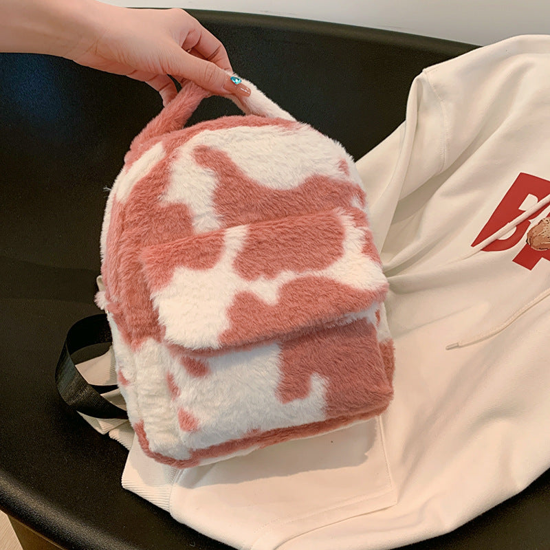 Cute Cows Pattern Furry Backpack Women Small Bags Cute Cows Pattern Furry Backpack Women Small Bags