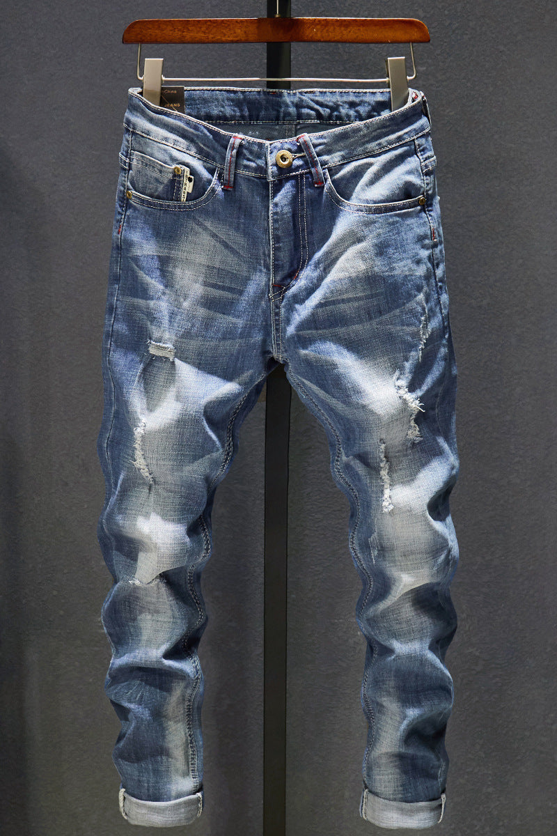 Ripped Jeans Men Slim Fit Light Blue Stretch Ripped Jeans Men Slim Fit Light Blue Stretch
