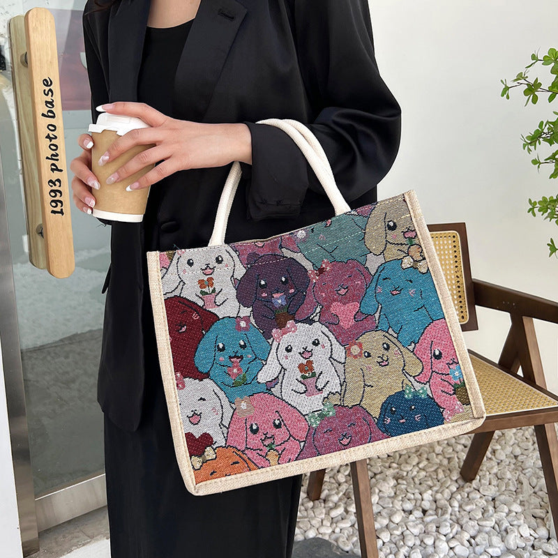 Women's Printed Handbag Large Capacity Burlap Handbag Women's Printed Handbag Large Capacity Burlap Handbag