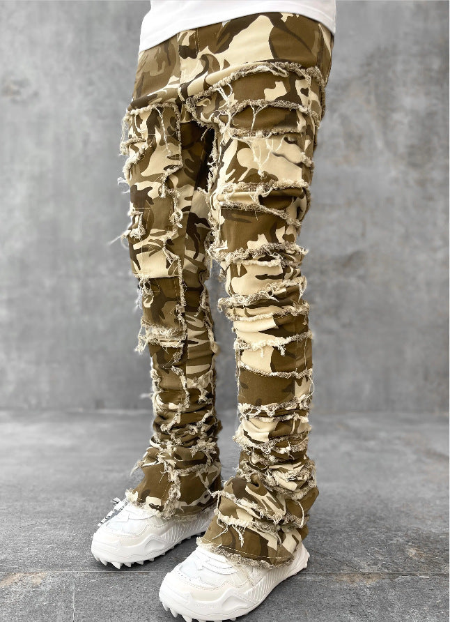 Men Trousers Individual Patched Pants Long Tight Fit Stacked Jeans For Mens Clothing Men Trousers Individual Patched Pants Long Tight Fit Stacked Jeans For Mens Clothing