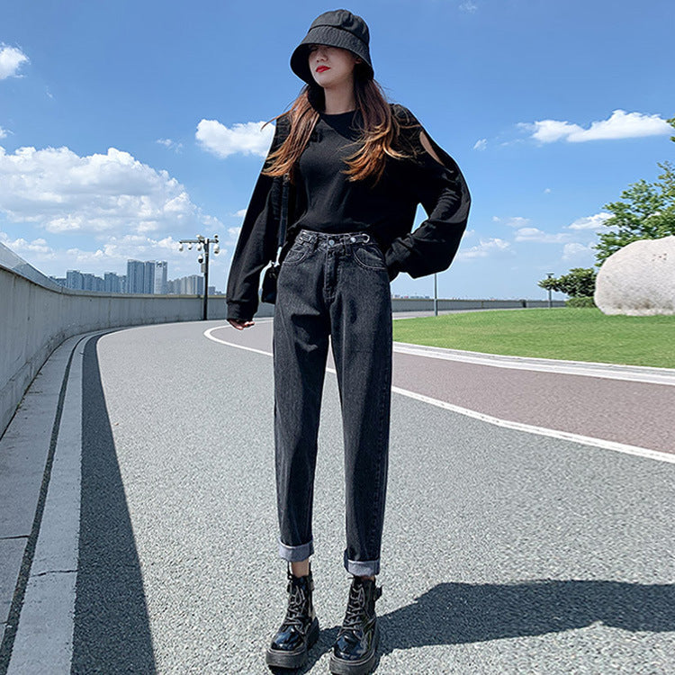 Summer Thin Black Harlan Jeans Women Summer Thin Black Harlan Jeans Women"s Spring Slim High Waist