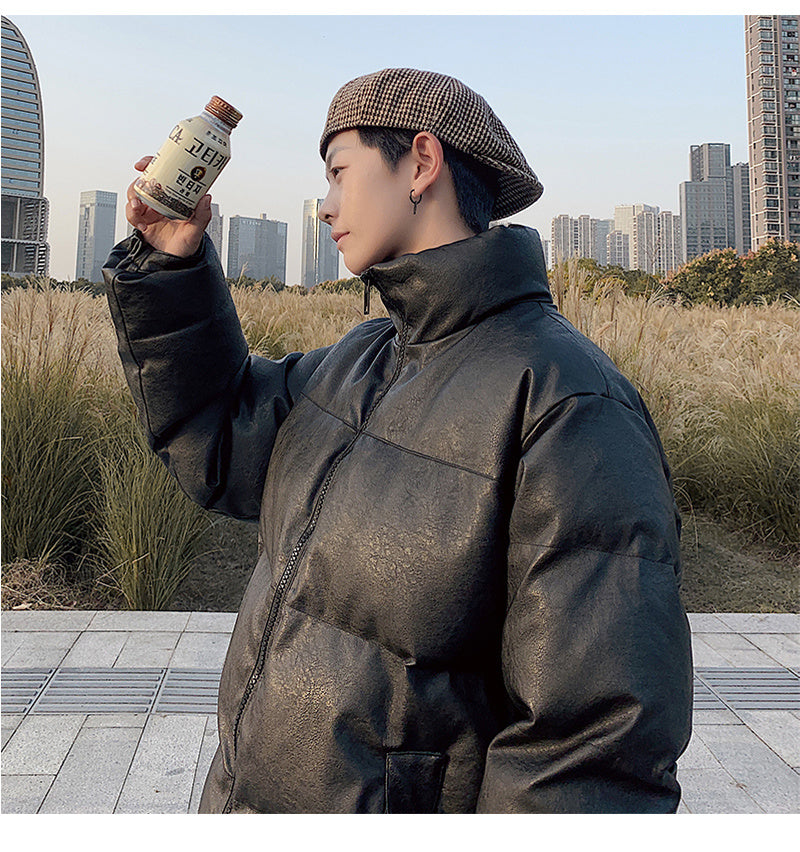 Pu Leather Bread Coat Men'S Cotton Coat Pu Leather Bread Coat Men'S Cotton Coat