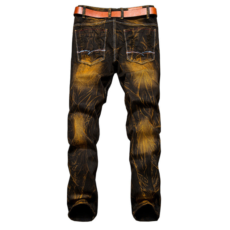 Distressed Slim Fit Straight-leg Denim Men's Broken Holes Pants Distressed Slim Fit Straight-leg Denim Men's Broken Holes Pants