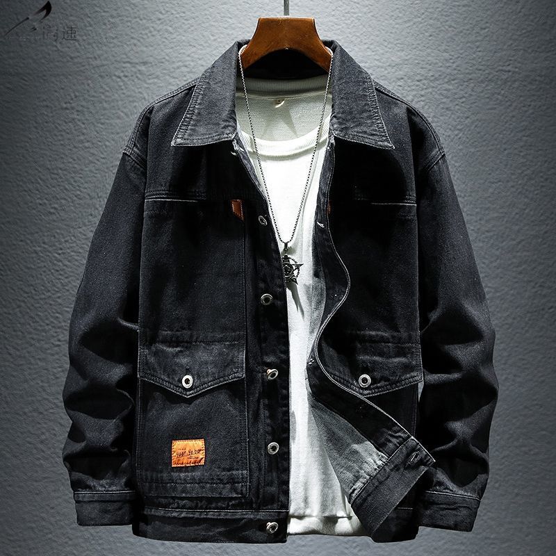 High-grade Black And Gray Denim Coat Men's Autumn New High-grade Black And Gray Denim Coat Men's Autumn New