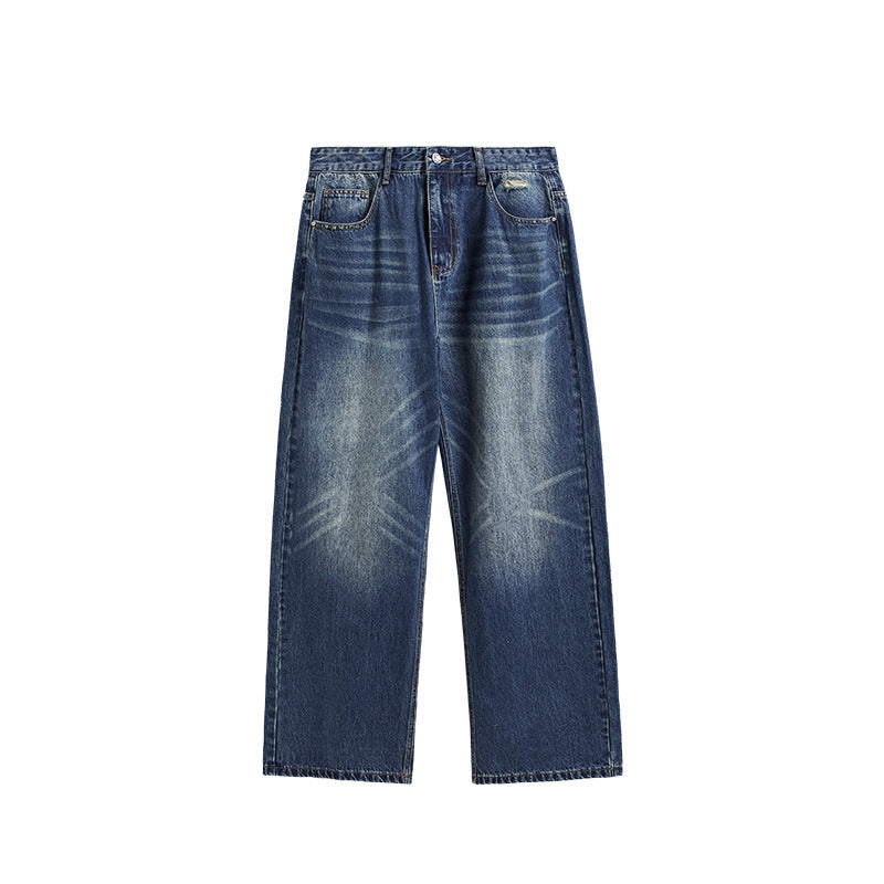 Simple All-matching Straight Men's Clothing Retro Tattered Jeans Wide Leg Jeans Simple All-matching Straight Men's Clothing Retro Tattered Jeans Wide Leg Jeans