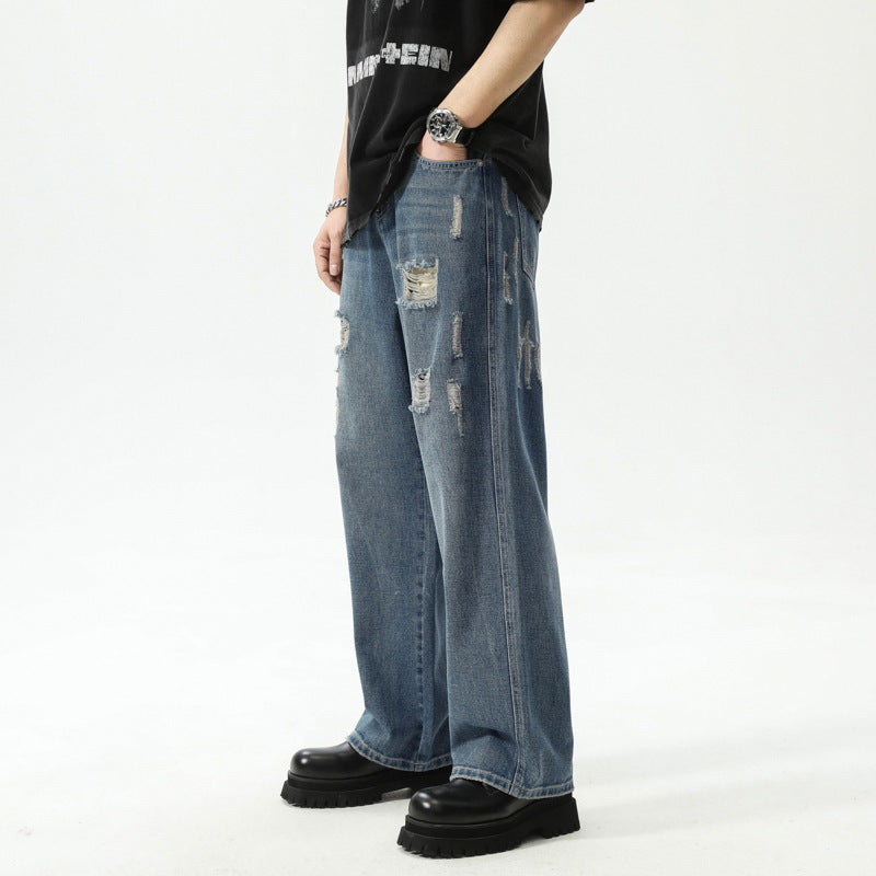 American Retro Washed Ripped Jeans For Men American Retro Washed Ripped Jeans For Men