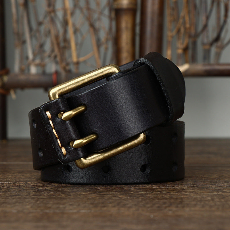 Men's Leather Belt Double Pin Buckle Men's Leather Belt Double Pin Buckle