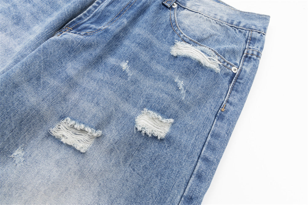 Bright White Slightly Flared Ripped Jeans For Men Bright White Slightly Flared Ripped Jeans For Men