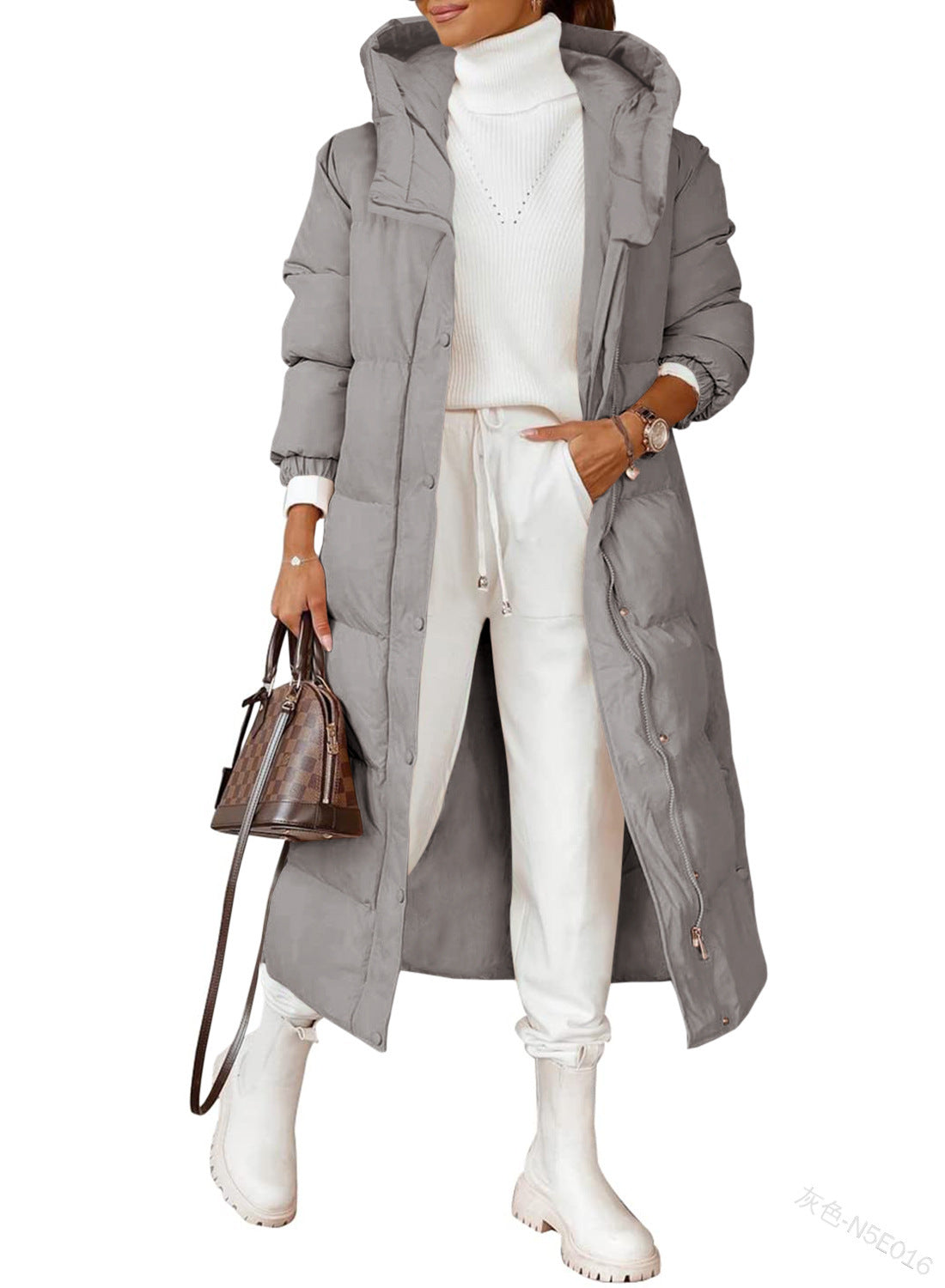 Solid Color Hooded Long Elegant Cotton-padded Coat Fashion Long-sleeve Zipper Pocket Women's Coat Solid Color Hooded Long Elegant Cotton-padded Coat Fashion Long-sleeve Zipper Pocket Women's Coat