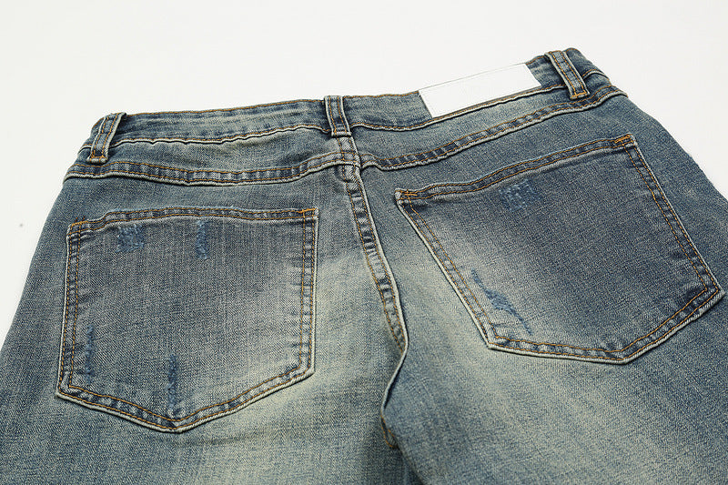 Distressed Slim-fit Jeans With Zipper Straight Pants Distressed Slim-fit Jeans With Zipper Straight Pants