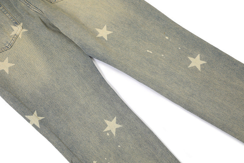 Fashion XINGX Printed Washed Jeans Men Fashion XINGX Printed Washed Jeans Men