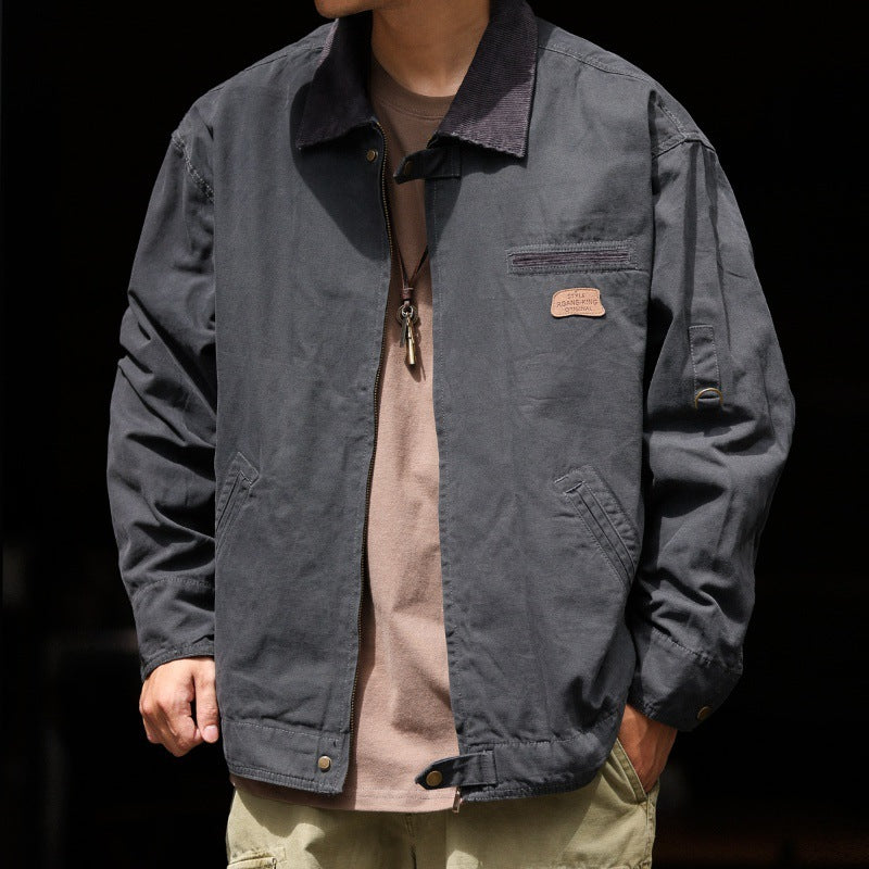 Retro Heavy Canvas Jacket Lapel Day Coat Autumn Retro Heavy Canvas Jacket Lapel Day Coat Autumn