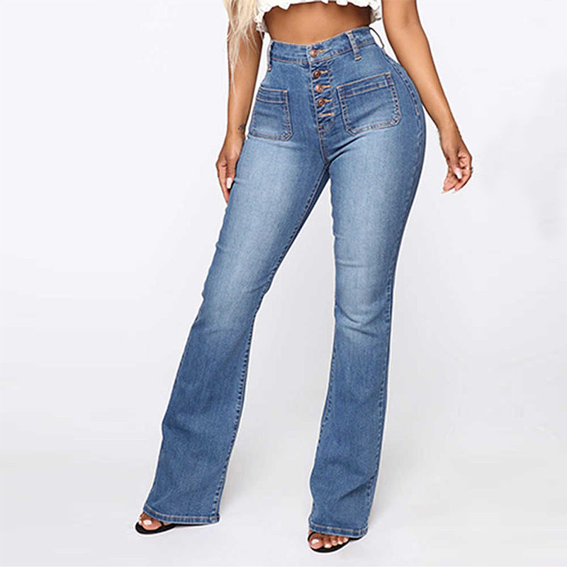 Plus Size Jeans Women Patch Pocket Washed Ladies High Waist Denim Trousers Plus Size Jeans Women Patch Pocket Washed Ladies High Waist Denim Trousers