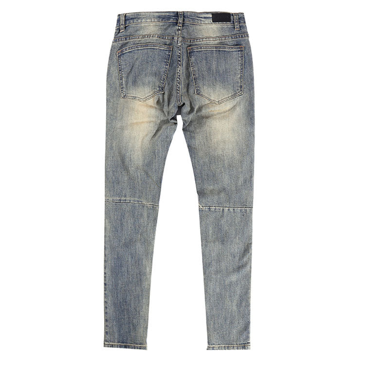 Ripped Washed Elastic Mid-waist Denim Trousers Ripped Washed Elastic Mid-waist Denim Trousers