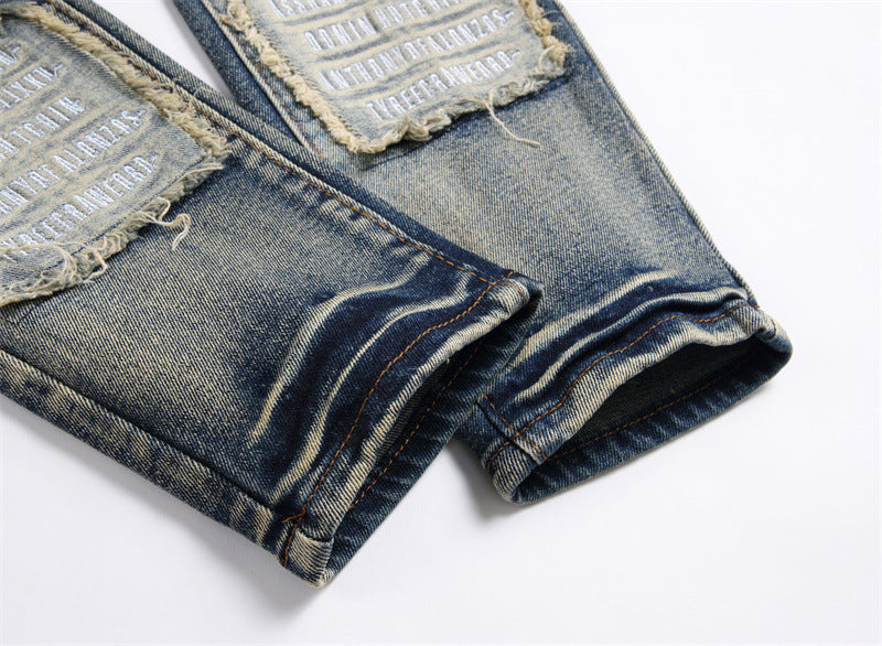 Jeans Patch Retro Blue Slim Fit Men Jeans Patch Retro Blue Slim Fit Men