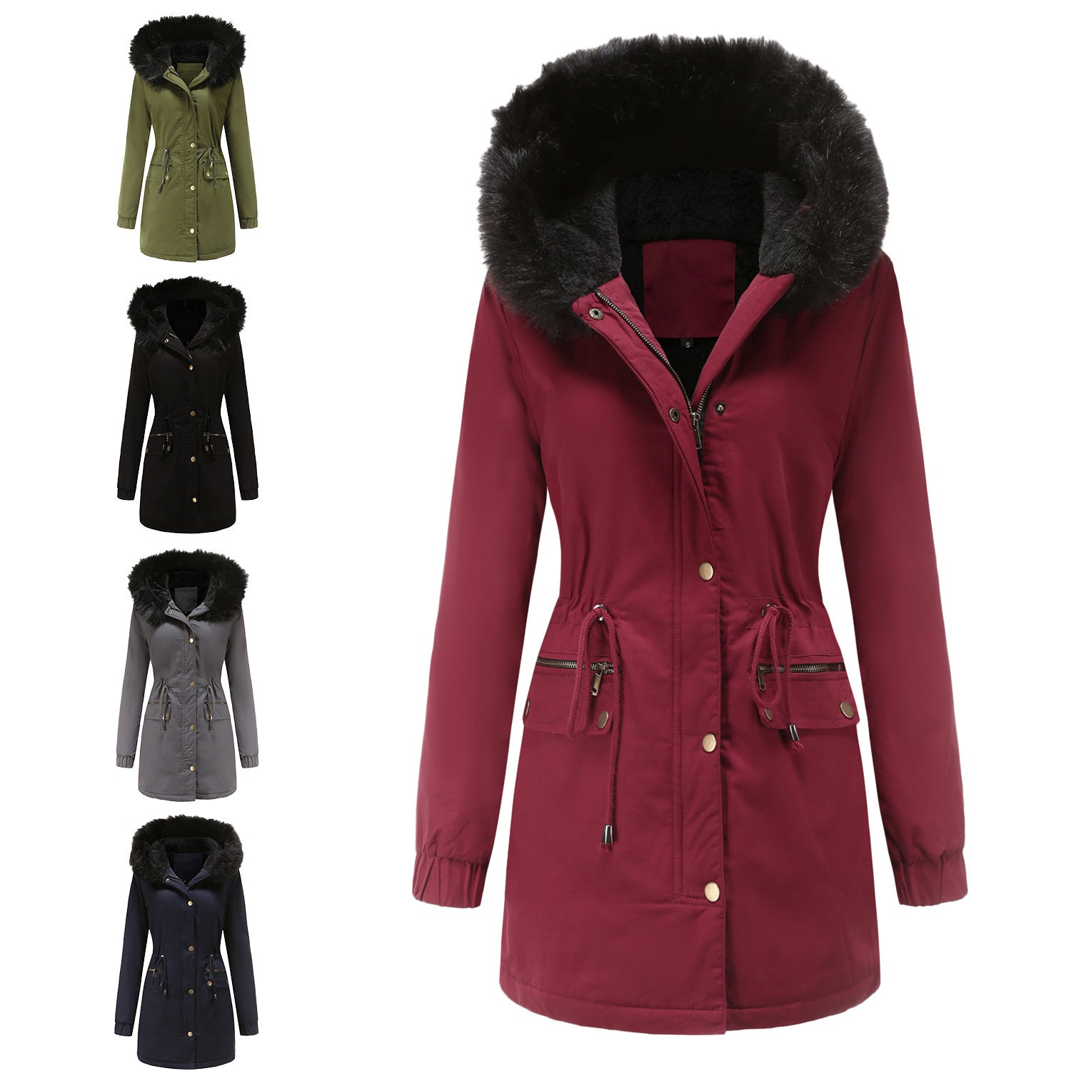 Women's Mid-length Fur Collar Coat Parker Cotton-padded Coat Women's Mid-length Fur Collar Coat Parker Cotton-padded Coat