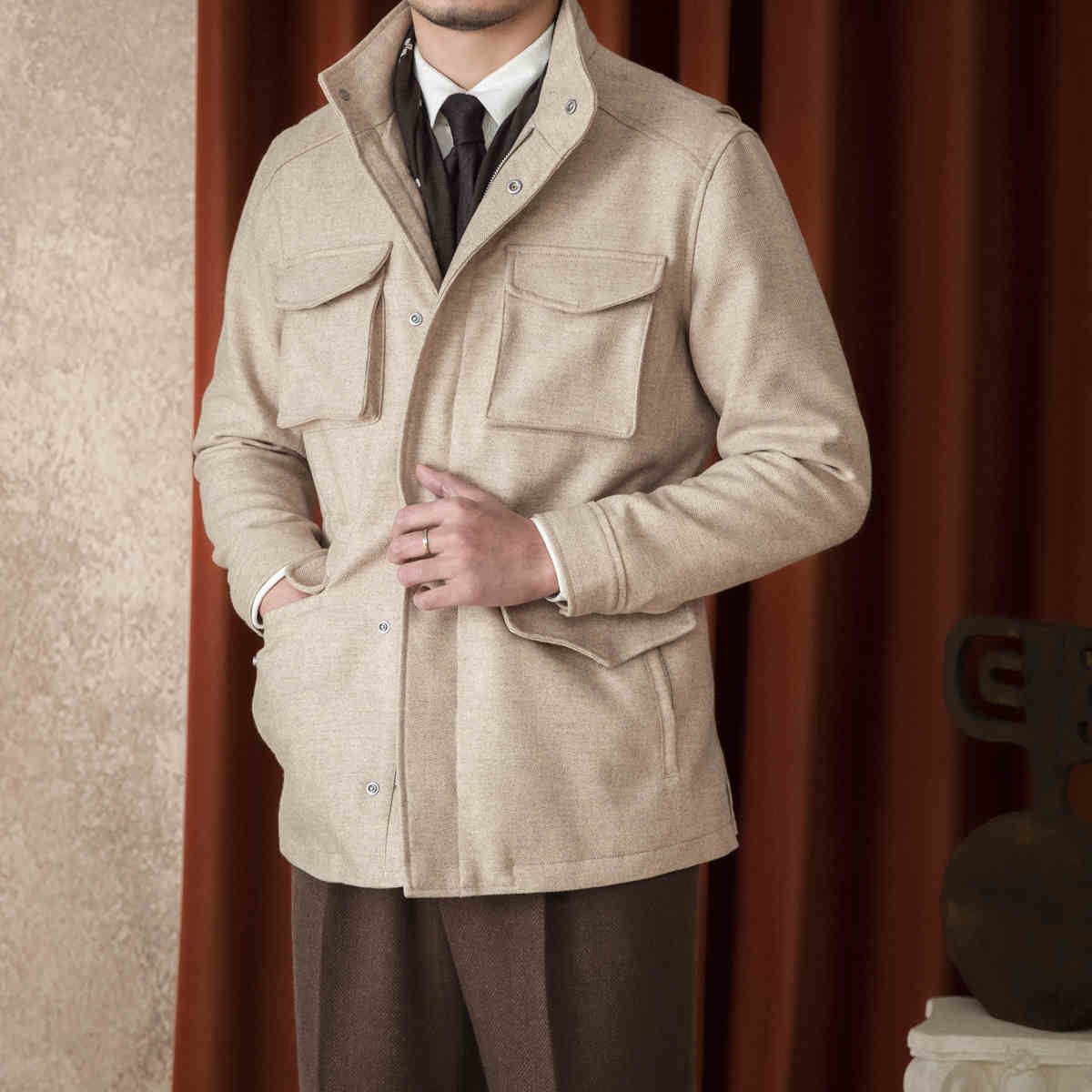 Wool Safari Jacket Jacket Casual Slim Jacket Men Wool Safari Jacket Jacket Casual Slim Jacket Men