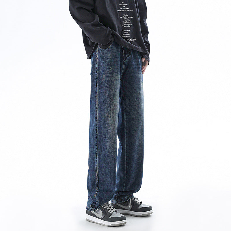 Retro Washed Distressed Blue Jeans For Men Retro Washed Distressed Blue Jeans For Men